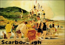 Art Ad Scarborough Beach Sceen LNER Rail Travel Railway Poster Print