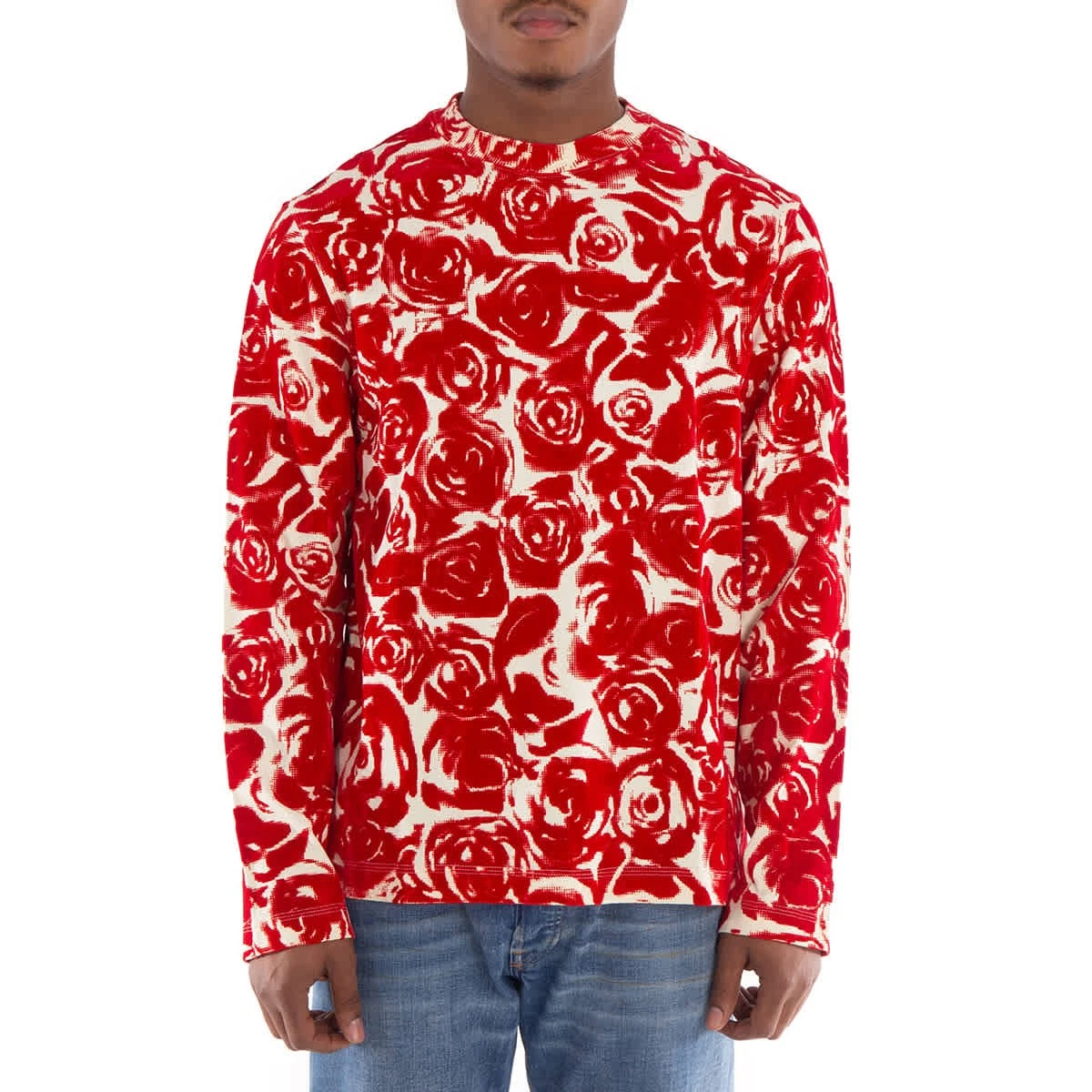 Burberry Rose-Print Long Sleeve Cotton Top, Size Small