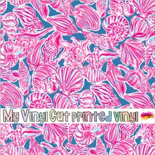 Printed Adhesive Vinyl, Heat Transfer Vinyl 12 x 12 sheet Seashelly Blue Pattern