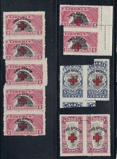 Liberia # B4 9 MNH 1918 Semi Postal Surcharge MISPERF ERRORS