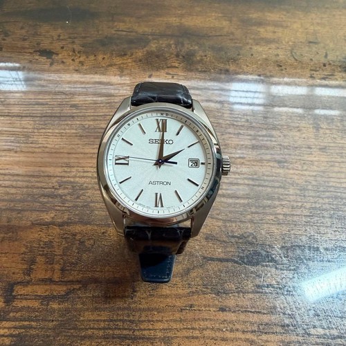 Seiko Astron Radio Solar Watch Unisex 42mm Titanium Case Navy Leather ...