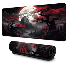 Vibrant Darkness Red Moon Gaming Mouse Pad Rubber Base Computer Desk Mat