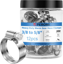 12PCS Stainless Steel Hose Clamps, Adjustable Worm Gear Clamp, 3/8" to 5/8" 10-1