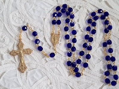 La Petit Cobalt Blue Czech Crystal Rosary in Gold