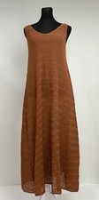 MANGO Rust Brown Linen Blend Knit Midi Dress Semi Sheer Sleeveless Sz US S