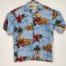 Vintage Hilo Hattie Shirt Mens Large Button Up Aloha Honolulu Hawaiian Blue