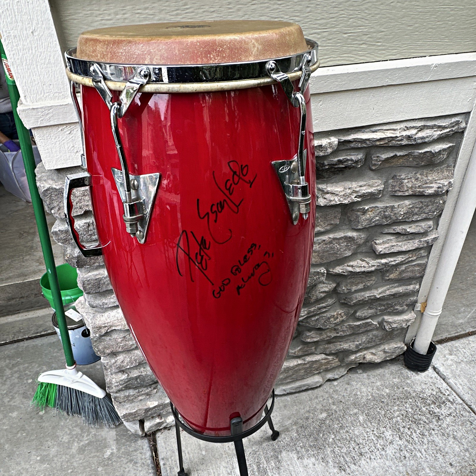 Vintage CP Cosmic Percussion Conga Signed Pete Escovedo Red Drum w/ Stand