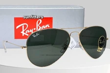 RAY BAN gold/green RB3025 L0205 58 aviator SUNGLASSES New in box! AUTHENTIC!