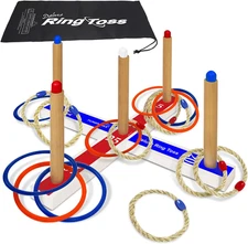 Fun Ring Tossing Outdoor Game Set Carnival Games Set 8 Rope Ring, 8 Plastic Ring