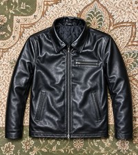 Men's Genuine Lambskin Leather Jacket Black Zip Casual Slim Fit Coat