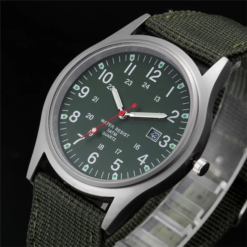 Army Field Watch Gift Men Luminous 24 Hour Nylon Strap Quartz Sport