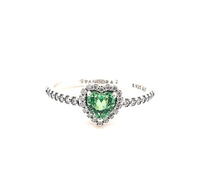 Original Pandora Elevated Princess Mint Green Heart Ring 198421C08