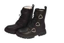 Olivia Miller Girl Boots Size 2 Black Heart Buckle Lug Sole Zip Winter Shoes