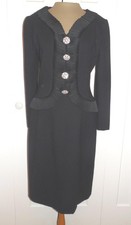 Vintage CH by CAROLINA HERRERA Black Wool Rhinestone l/s Dress - 8 - LBD