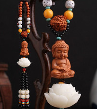 Peachwood Carved Buddha Statue Hanging Decorations end Lotus Hanging