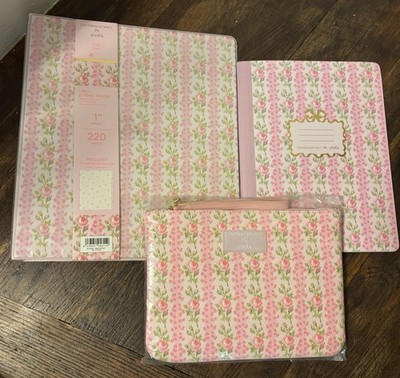 Yoobi LoveShackFancy Target Pink White Floral 1'' 3-Ring Binder, Notebook, Pouch