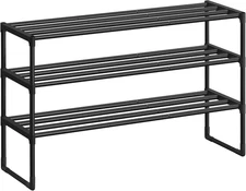 SONGMICS Shoe Rack, 3-Tier Shoe Organizer, Metal Storage Shelf, Upright or Upsid