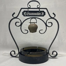 Vintage German STAMMTISCH Double Sided Table Ashtray Stand With Bell 11.5” Tall