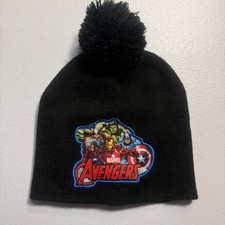 Marvel Avengers Pom Beanie   Black Knit Winter Hat, Boys/Girls/Adults, Cozy Warm