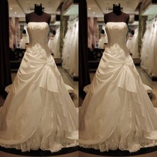 Vintage Wedding Dresses Ruched A Line White Ivory Lace Appliques Bridal Gowns