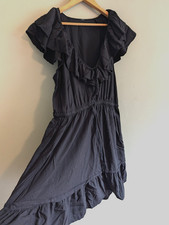 Old Navy Black Ruffle Flutter Sleeve Tiered Midi Dress L Boho Elastic Waist Cute