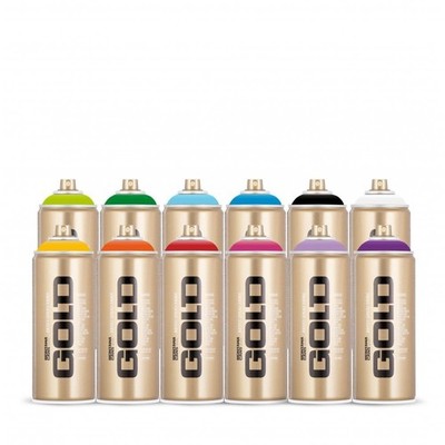 Montana Gold Sprühfarbe 12er Pack - seidenmatt Niederdruck 12 x 400ml Dosen