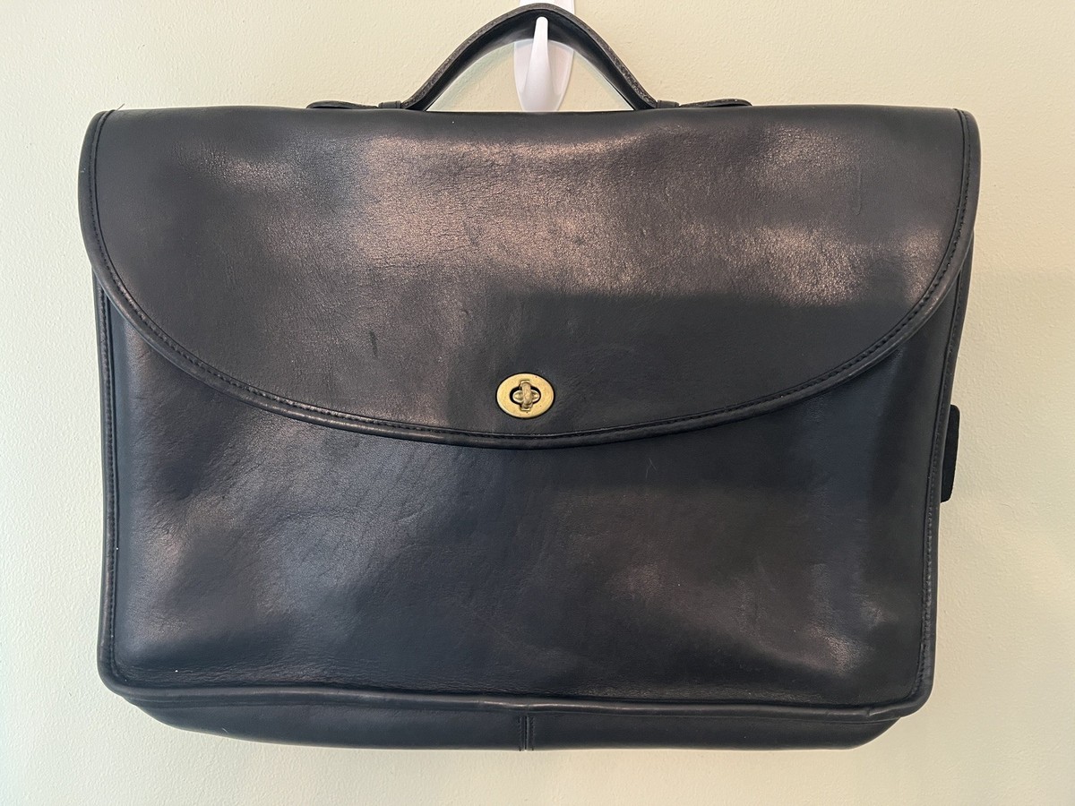 Vintage Coach Lexington Briefcase Black Leather Messenger Laptop