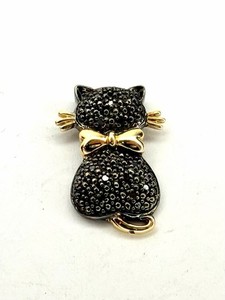 Authentic SUN Sterling Silver Gold Plated Black Cat Pendant