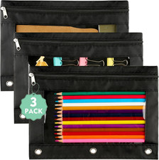 Pencil Pouch for 3 Ring Binder: 3 Pack Clear Pencil Pouch with Smooth Zipper La