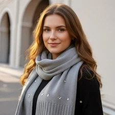 Banana Republic Knit Scarf Winter Light Gray Embellished Rhinestones Fashion