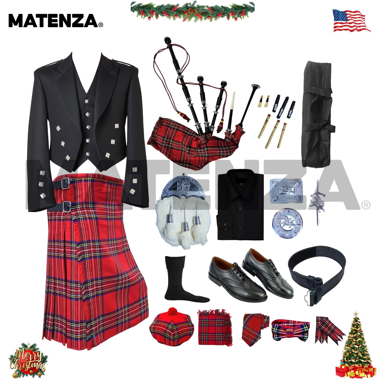 Multi Kilt Bagpipes Tartan Outfit Charlie Set Prince Matenza Complete Scottish - vintagewatches.pk