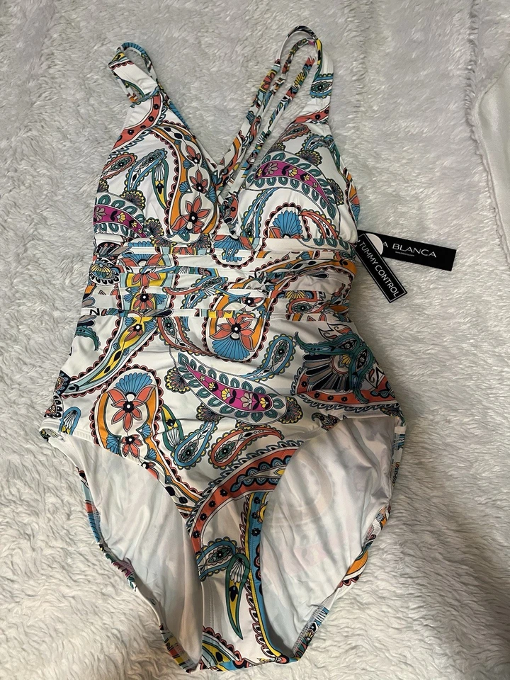 Traje de baño de una pieza LA Blanca Pave The Way con múltiples correas espalda cruzada cachemira talla 16 Foto 3 de 4