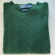 Polo Ralph Lauren Mens Cashmere Cable Knit Green No Chest Logo Medium