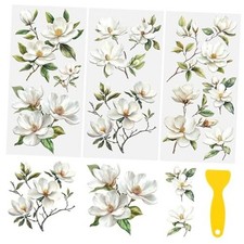 Magnolia Rub on Transfers Stickers, 3PCS Magnolia Flower Branch White Magnolia
