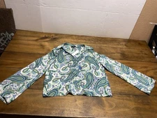 Drew Paisley Button Down Open Back Celine Turquoise Blouse Size XS