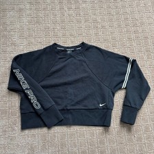Nike Pro Dri-Fit Cropped Sweatshirt Women's S Black Casual Crew Spellout Travel