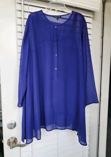 Eileen Fisher 2 Pcs Set Royal Blue Organic Cotton Tank Top & Silk Tunic Size L - Picture 19 of 21