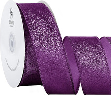 Purple Glitter Velvet Ribbon Wired for Christmas Tree Decorations, Outdoor Decor