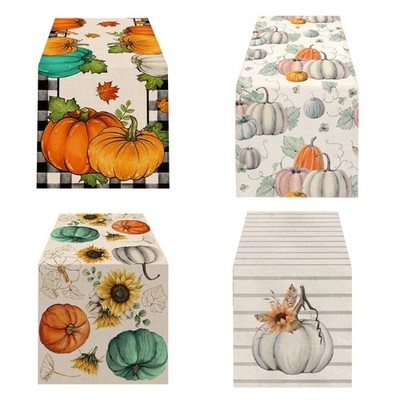 Fall Thanksgiving Pumpkin Leaves Linen Table Runners Kitchen Festive Table Decor