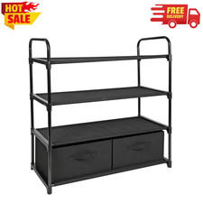 Mainstays 4-Tier Closet Organizer Black Metal Frame with 2 Fabric Storage Bins