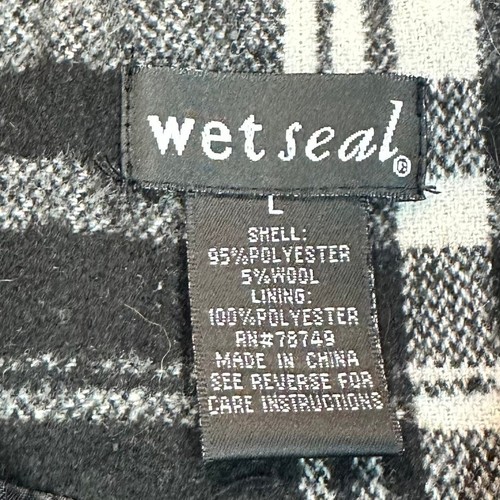 Wet Seal Jacket Womens Large Black White Plaid Wool Blend Zip Front Pockets - Picture 3 of 10