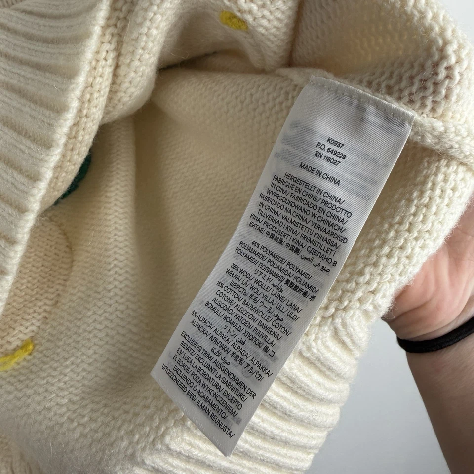 Boden Lemon Sweater Hand Embroidered Wool Alpaca Warm Ivory Small Preppy Novelty - Image 3 of 4