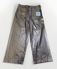 CeCe Pants Women s Large Metallic Silver Crop High Rise Wide Leg Faux Leather