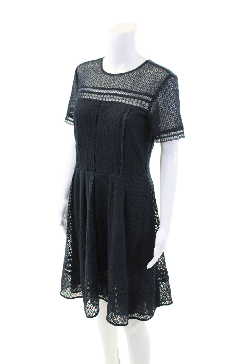 Michael Michael Kors Women's Short Sleeve Flare Midi Dress Navy Blue Size 6 thumbnail 2