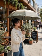 Automatic Folding Umbrella Matcha Latte Ombre Compact Travel Sun Rain Umbrella