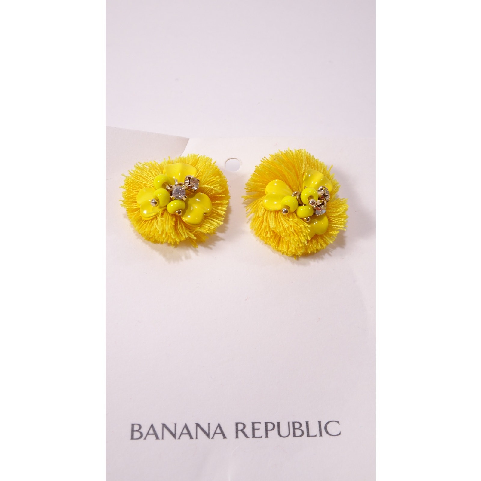 Banana Republic Womens Festive Fringe Crystal Stud Earrings Yellow NWT 48