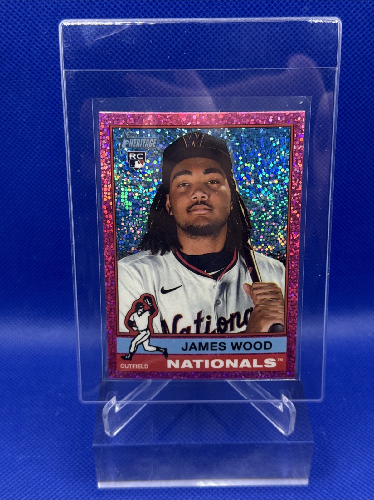 James Wood 2025 Topps Heritage #231 Pink Sparkle Chrome SP Washington Nationals