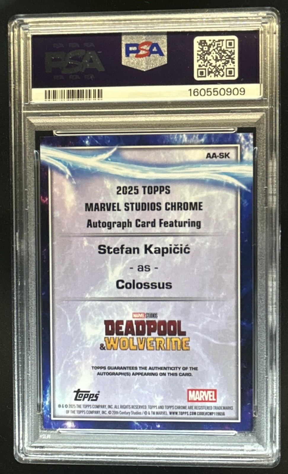 2025 Topps Chrome Marvel Stefan Kapicic as Colossus Auto Orange #/25 PSA 9 view 2