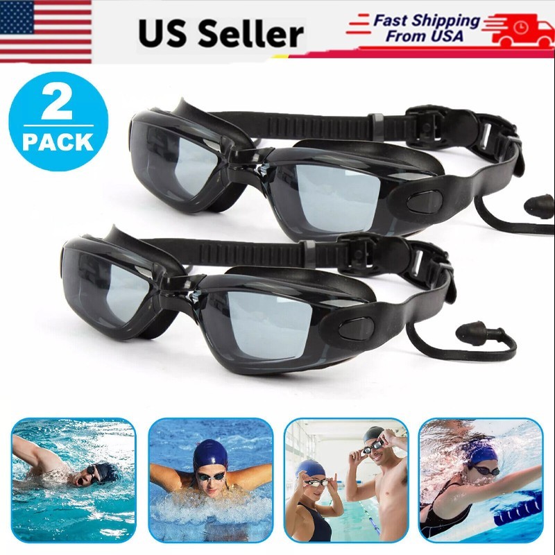 2PCS Clear Comfortable Swimming Goggles with UV- Anti-Fog Swim Glasses Ear Plug