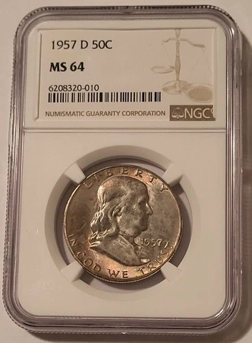 1957 D Franklin Half Dollar MS64 NGC Toned